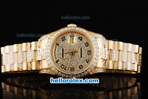 Rolex Day-Date Automatic Full Gold with Diamond Bezel and Diamond Dial - Click Image to Close